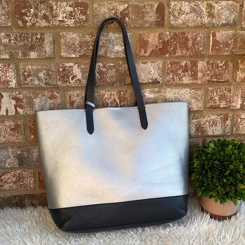 Cole Haan Palermo Silver and Black Two-Tone Leather Tote Bag